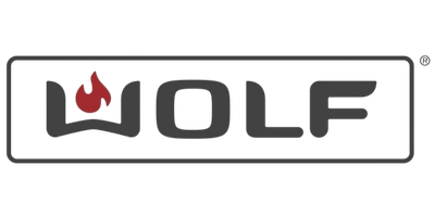 Wolf brand logo with a stylized red flame incorporated into the letter W, all within a rounded rectangle border.